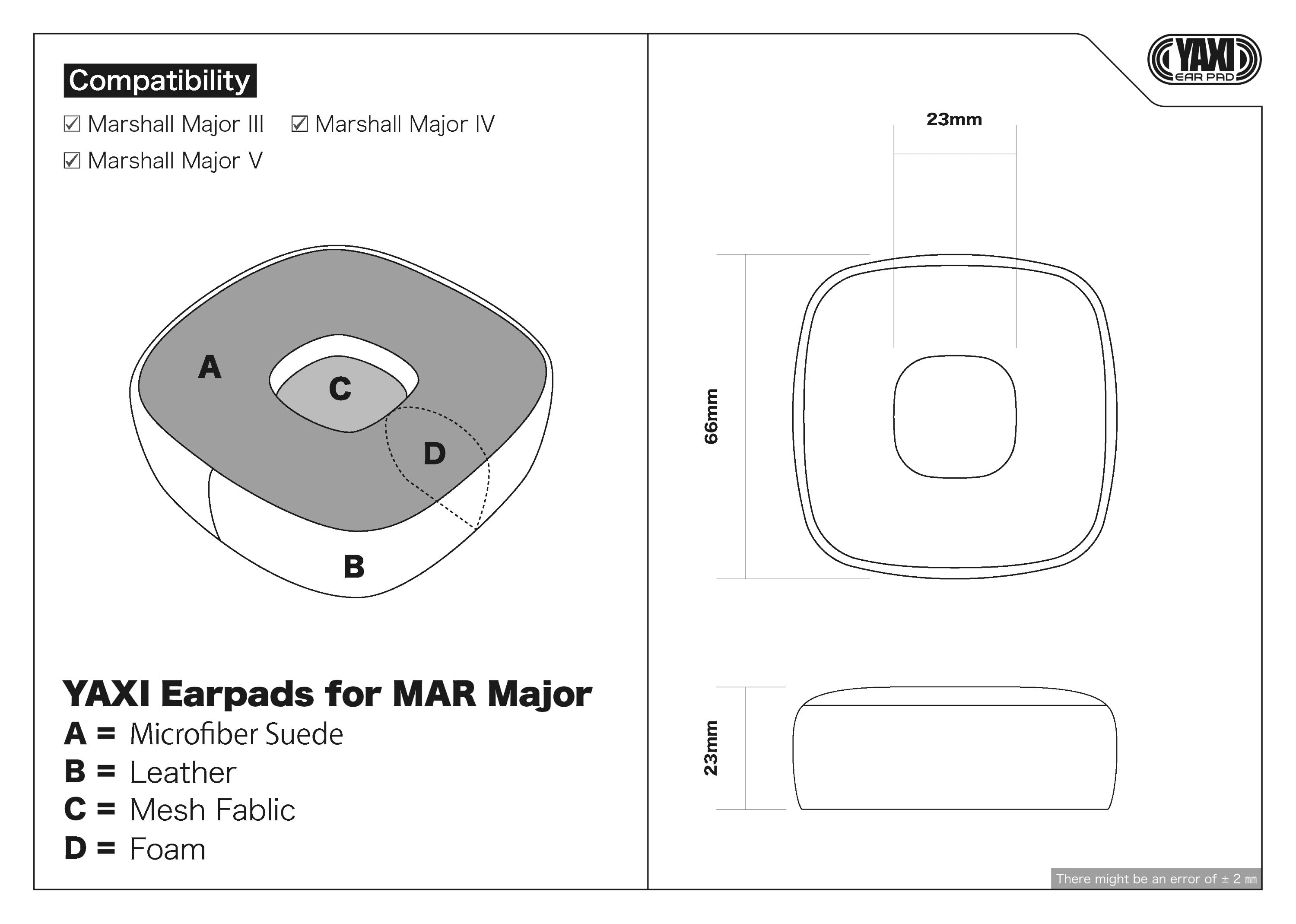 YAXI Earpads for MAR Major (Marshall Major III/ IV/V)