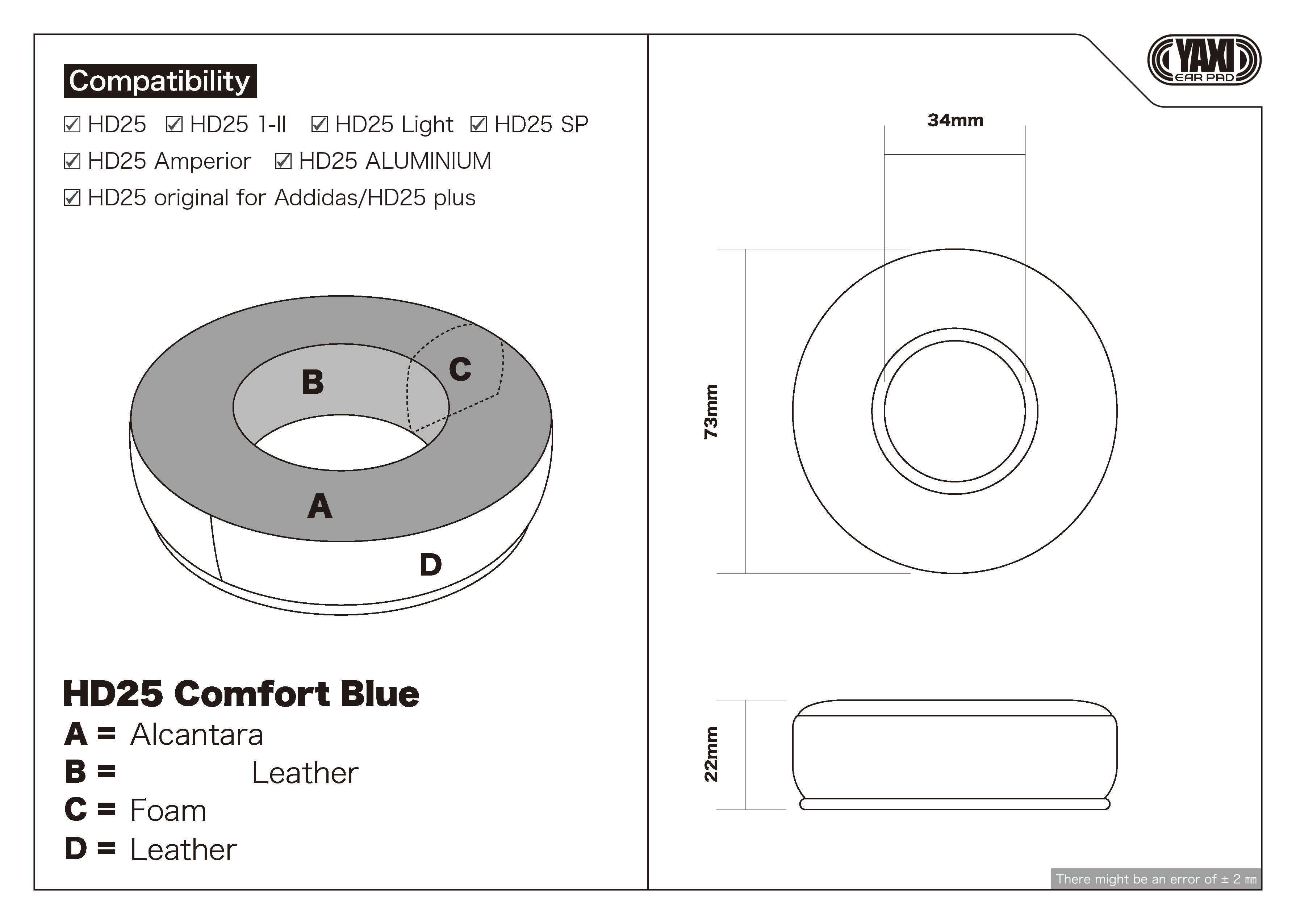 YAXI HD25 Comfort Blue Earpads + Head Cushions